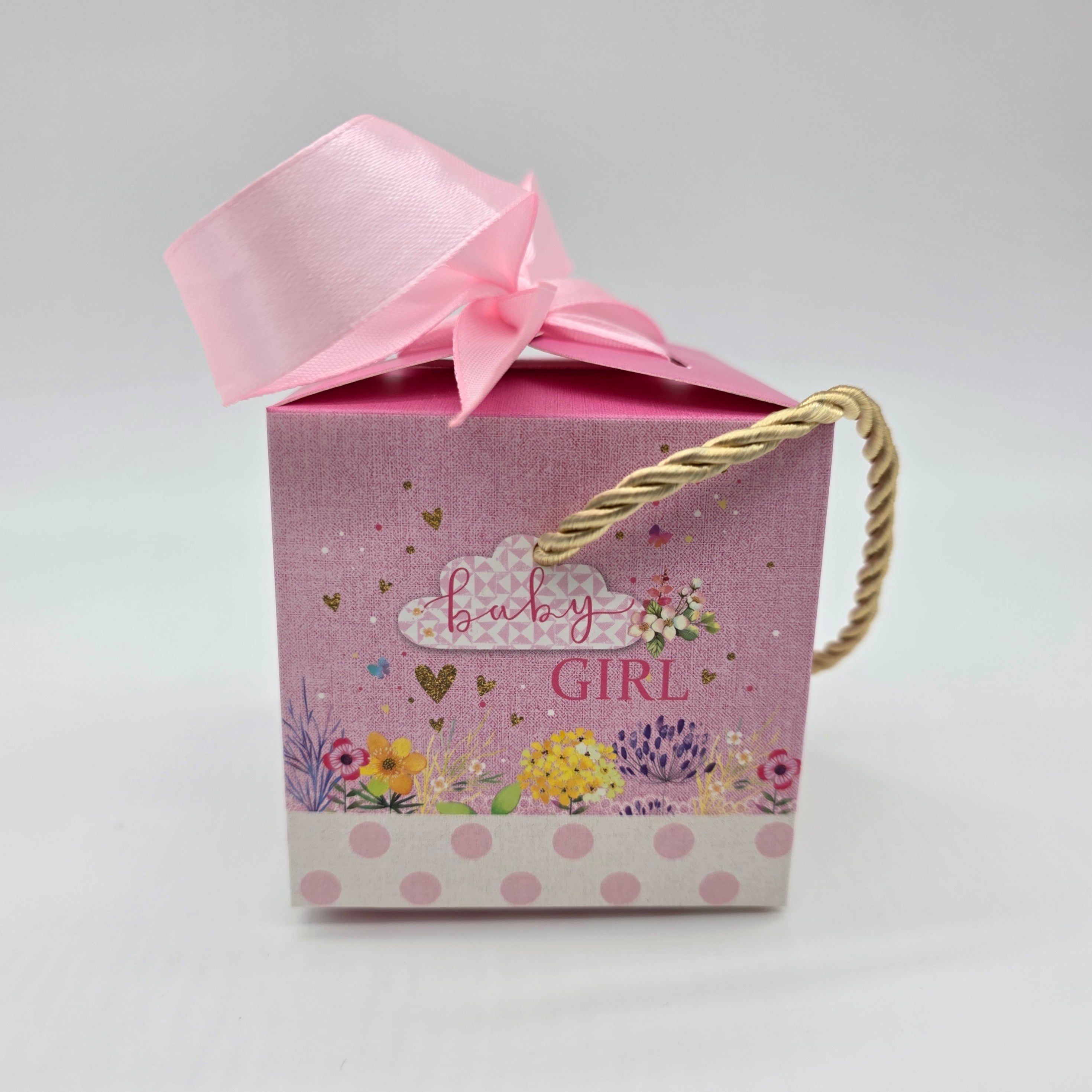 Baby Shower Favor Boxes - 12 pack - Elephant & Floral Designs with Gold Handles - Pink or Blue Gender Reveal Candy Gift Boxes