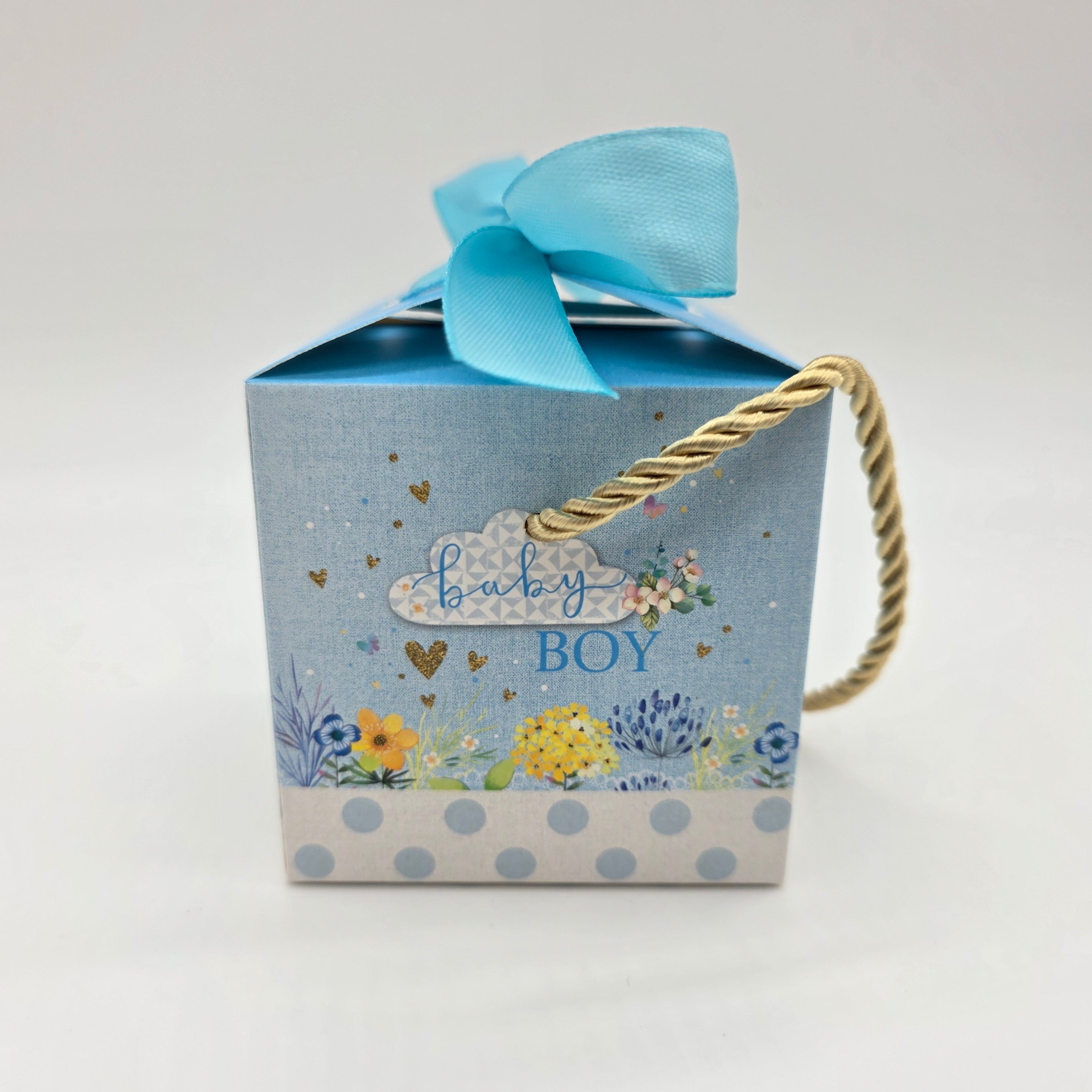 Baby Shower Favor Boxes - 12 pack - Elephant & Floral Designs with Gold Handles - Pink or Blue Gender Reveal Candy Gift Boxes