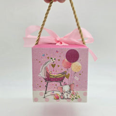 Baby Shower Favor Boxes - 12 pack - Elephant & Floral Designs with Gold Handles - Pink or Blue Gender Reveal Candy Gift Boxes