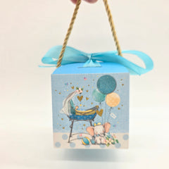 Baby Shower Favor Boxes - 12 pack - Elephant & Floral Designs with Gold Handles - Pink or Blue Gender Reveal Candy Gift Boxes