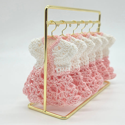 Handmade Mini Crochet Dress Favors | Pink & White Cardigan Style Party Gifts | Baby Shower or Quinceanera Decor & Gift