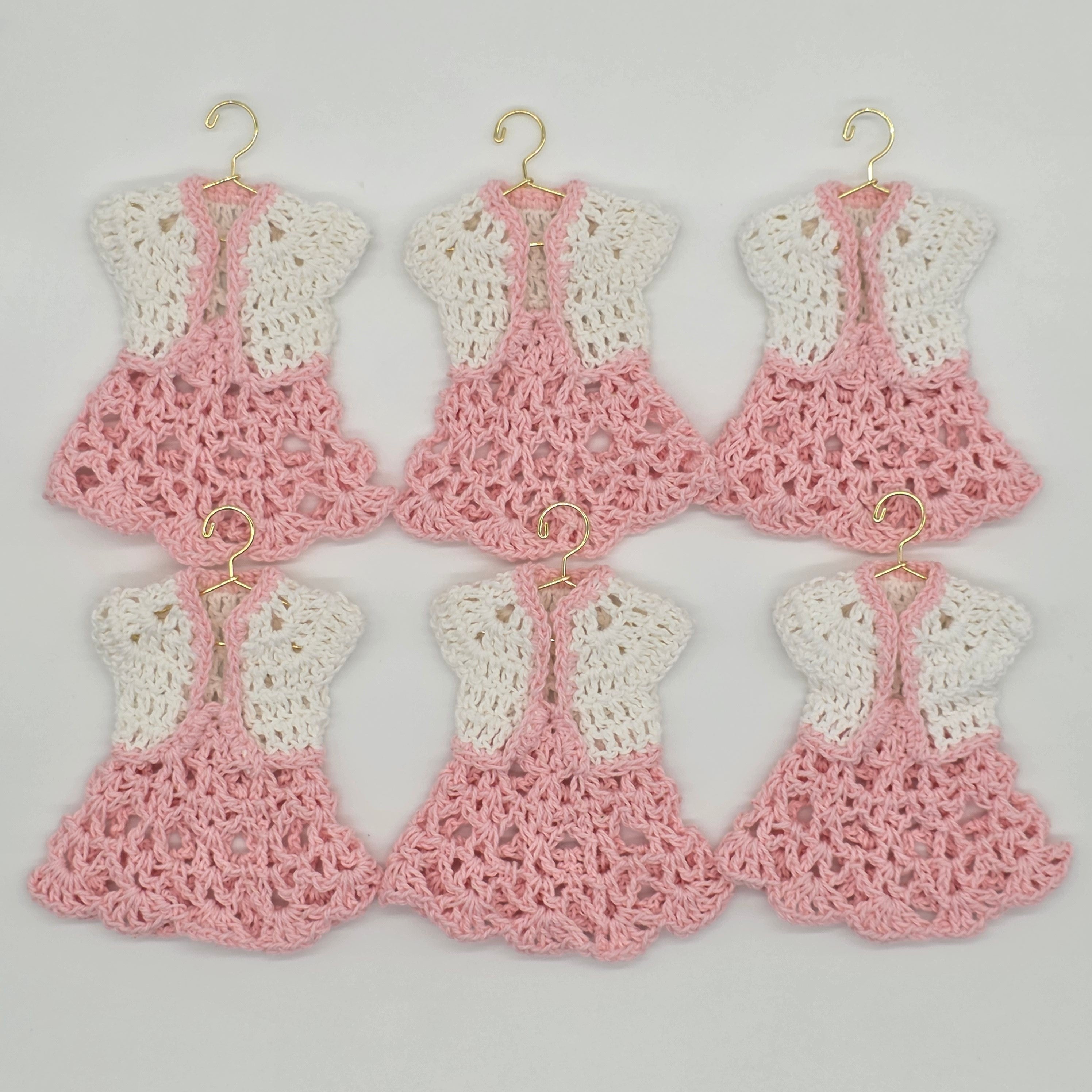 Handmade Mini Crochet Dress Favors | Pink & White Cardigan Style Party Gifts | Baby Shower or Quinceanera Decor & Gift