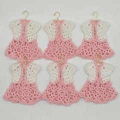 Handmade Mini Crochet Dress Favors | Pink & White Cardigan Style Party Gifts | Baby Shower or Quinceanera Decor & Gift