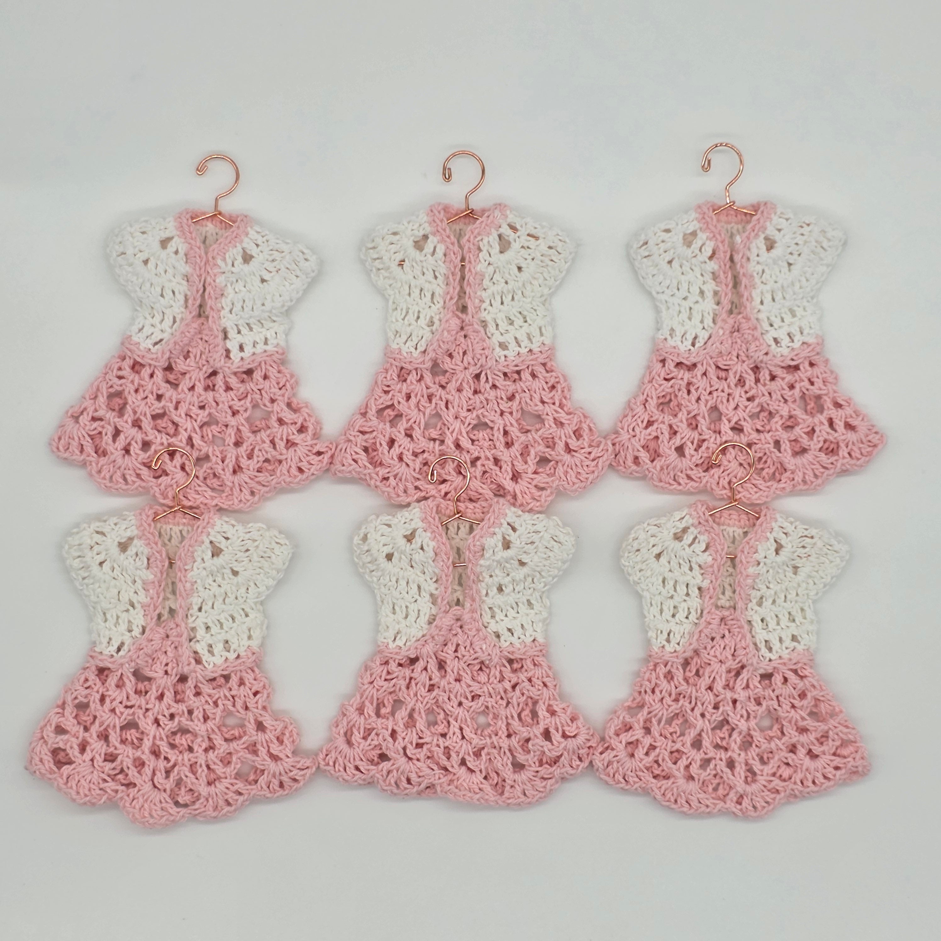 Handmade Mini Crochet Dress Favors | Pink & White Cardigan Style Party Gifts | Baby Shower or Quinceanera Decor & Gift