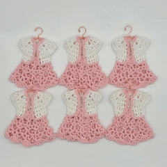 Handmade Mini Crochet Dress Favors | Pink & White Cardigan Style Party Gifts | Baby Shower or Quinceanera Decor & Gift