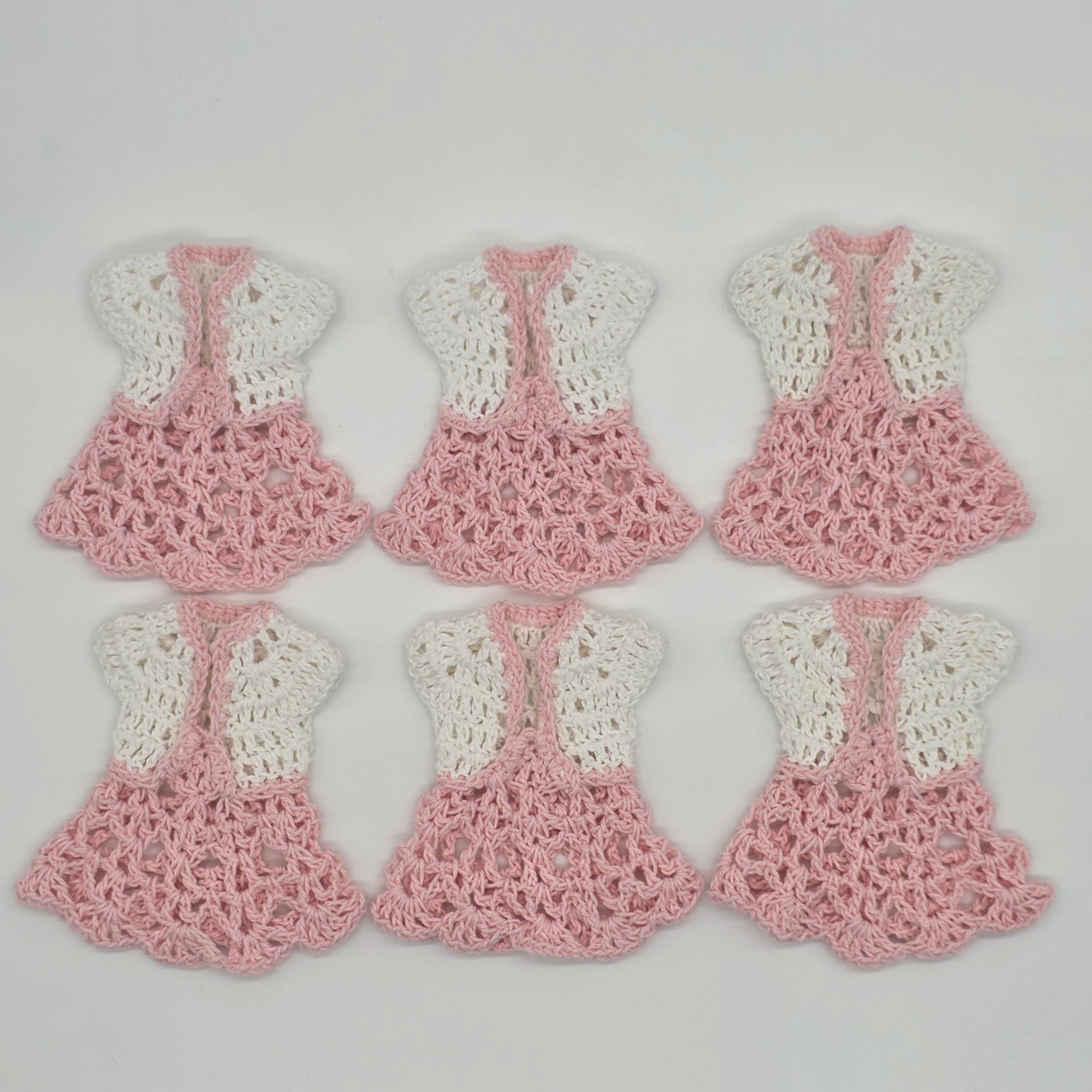 Handmade Mini Crochet Dress Favors | Pink & White Cardigan Style Party Gifts | Baby Shower or Quinceanera Decor & Gift