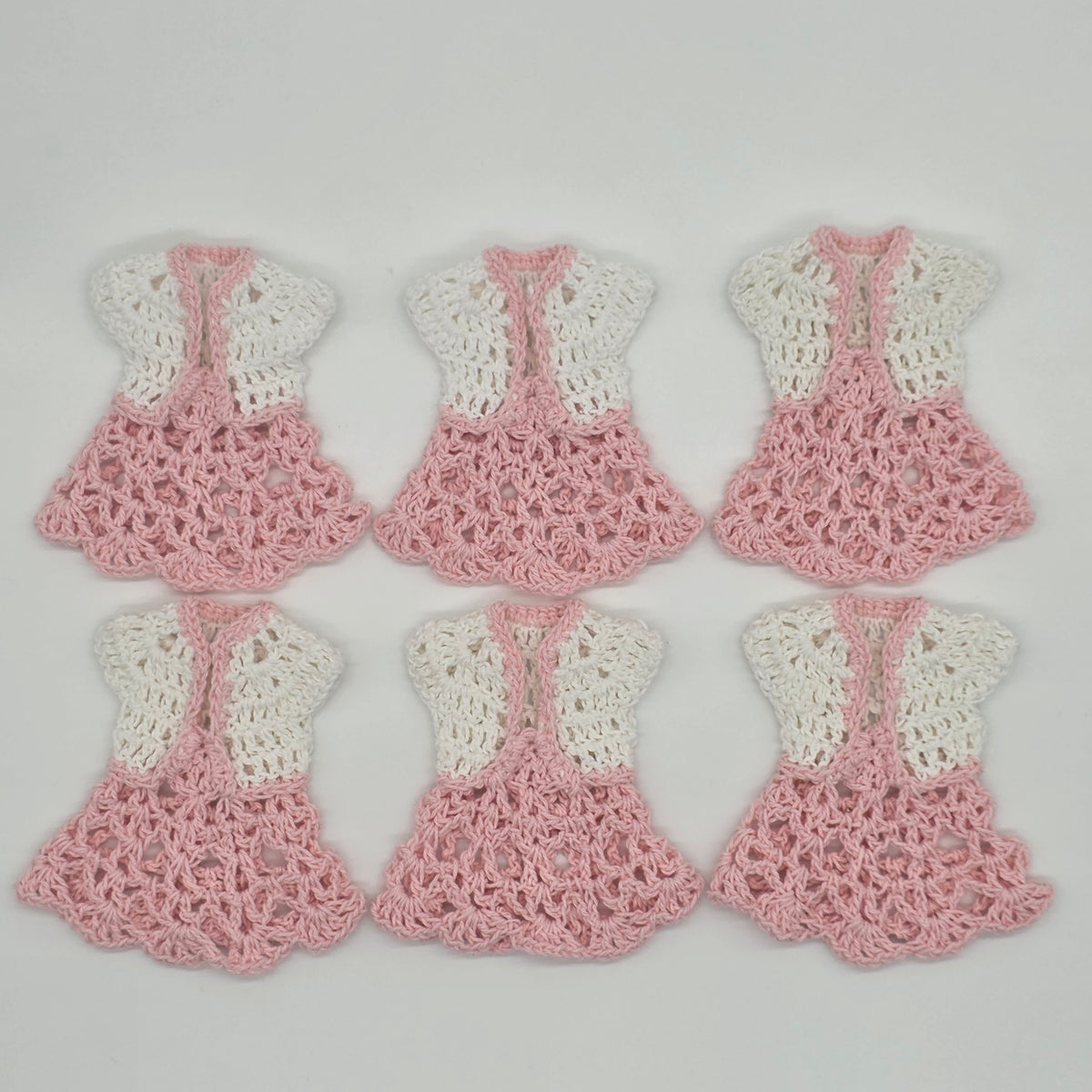 Handmade Mini Crochet Dress Favors | Pink & White Cardigan Style Party Gifts | Baby Shower or Quinceanera Decor & Gift