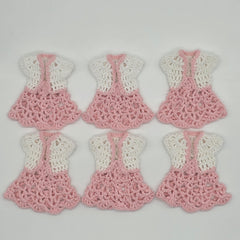 Handmade Mini Crochet Dress Favors | Pink & White Cardigan Style Party Gifts | Baby Shower or Quinceanera Decor & Gift