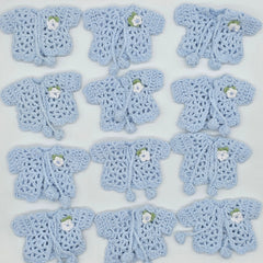 Blue Mini Crochet Party Favor Baby Jackets - Tiny Handmade Keepsakes with Silver Hanger & Rack Options for Baby Shower or Baptism - 6 pcs