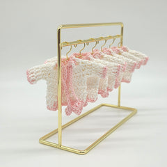 Mini Crochet Baby Jacket Favors (Set of 6) – Pink & White Handmade Keepsakes with Hanger & Rack Options
