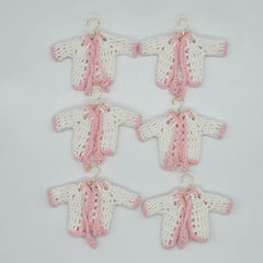 Mini Crochet Baby Jacket Favors (Set of 6) – Pink & White Handmade Keepsakes with Hanger & Rack Options