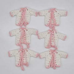 Mini Crochet Baby Jacket Favors (Set of 6) – Pink & White Handmade Keepsakes with Hanger & Rack Options