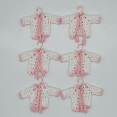 Mini Crochet Baby Jacket Favors (Set of 6) – Pink & White Handmade Keepsakes with Hanger & Rack Options