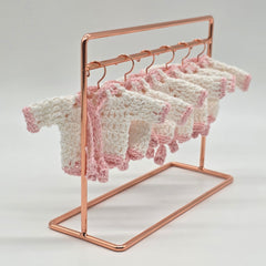 Mini Crochet Baby Jacket Favors (Set of 6) – Pink & White Handmade Keepsakes with Hanger & Rack Options