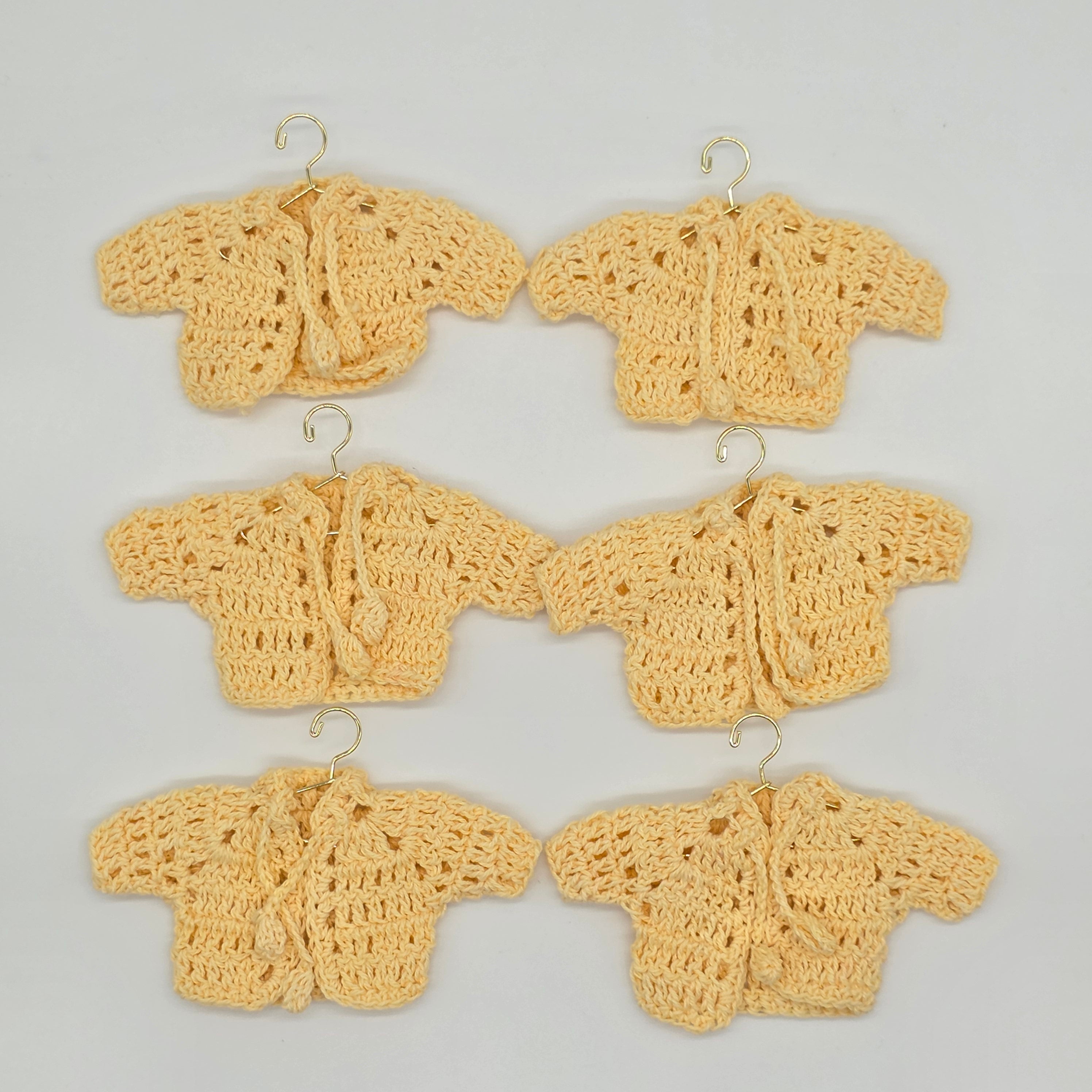 Mini Crochet Cardigan Favors - Yellow Baby Shower Party Gifts | Tiny Jacket with Ties | Gender Neutral Party Keepsakes (Set of 6)