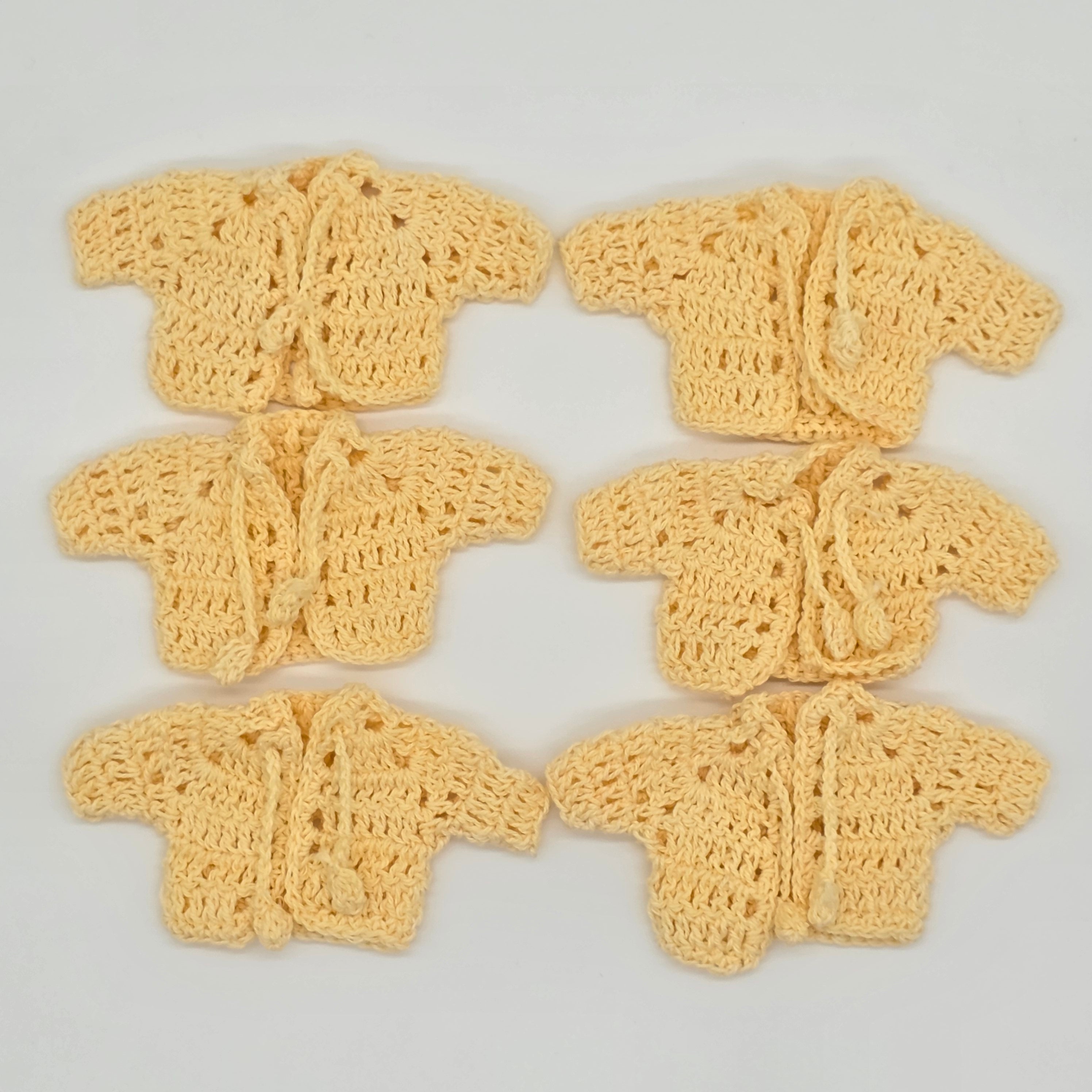 Mini Crochet Cardigan Favors - Yellow Baby Shower Party Gifts | Tiny Jacket with Ties | Gender Neutral Party Keepsakes (Set of 6)