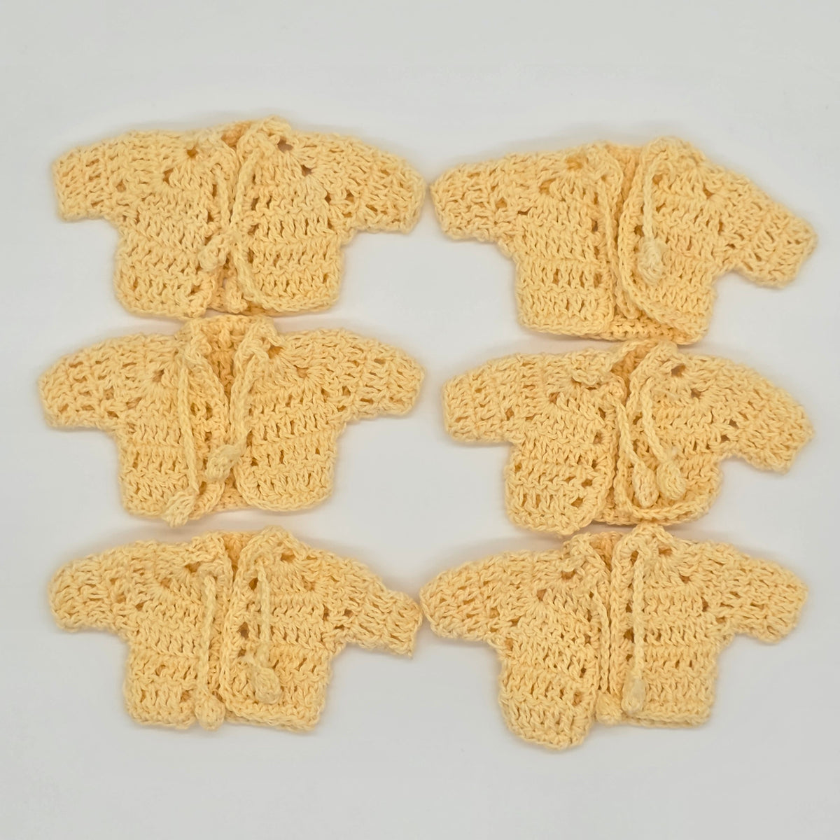 Mini Crochet Cardigan Favors - Yellow Baby Shower Party Gifts | Tiny Jacket with Ties | Gender Neutral Party Keepsakes (Set of 6)