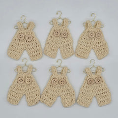 Party Favor 6pk: Mini Cream Crochet Overalls 3" Party Gifts - Boho Baby Shower Keepsake & Decor