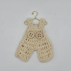 Party Favor 6pk: Mini Cream Crochet Overalls 3" Party Gifts - Boho Baby Shower Keepsake & Decor