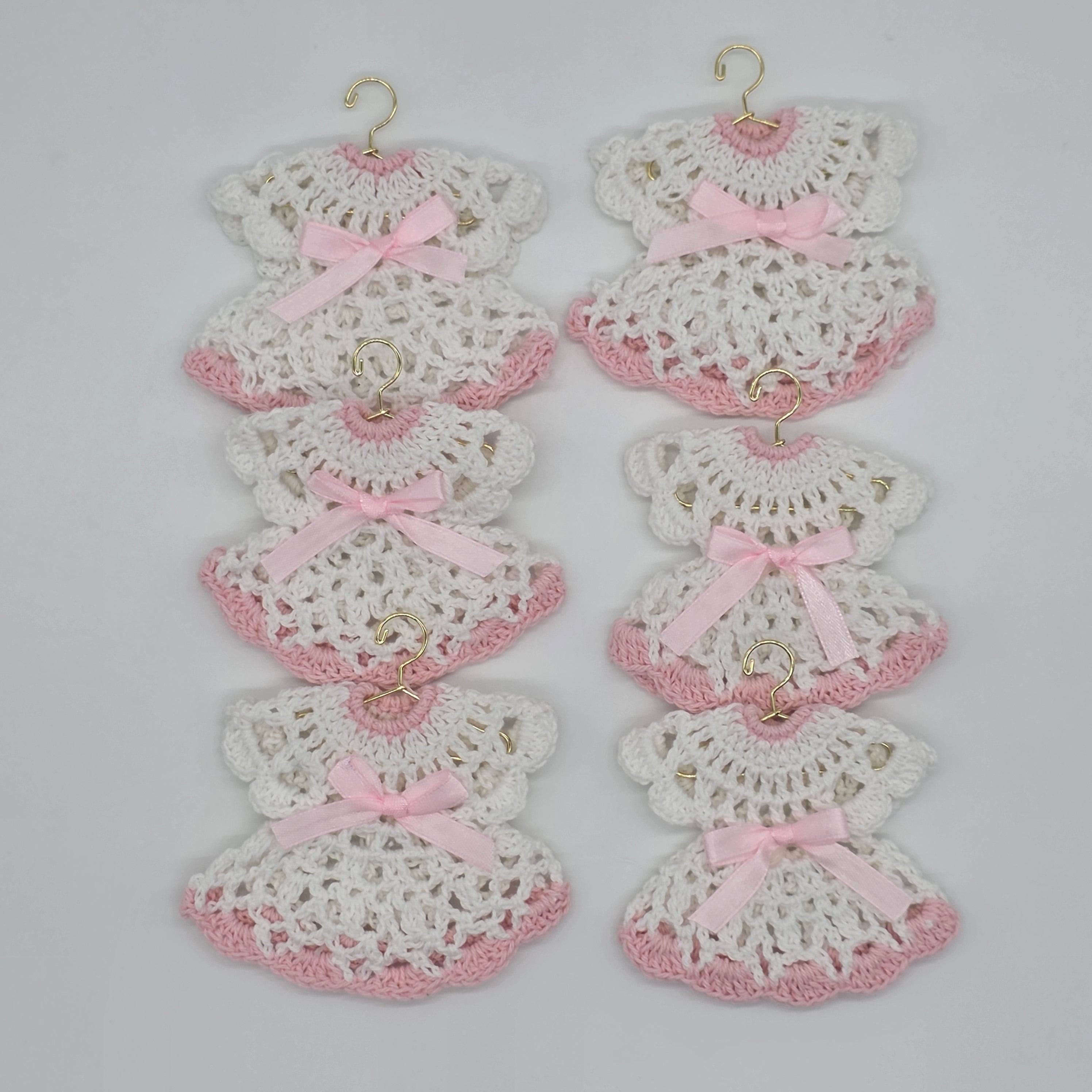 Mini Crochet Dress Party Gifts - Handmade Baby Shower Decoration & Guest Party Favors| Customizable Set with Hangers & Display Rack