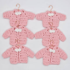 Tiny Crochet Baby Girl Party Gifts - Crochet Party Favors - Pink Mini Cardigans with White Bow Ties - Hanger & Rack Options - Handmade