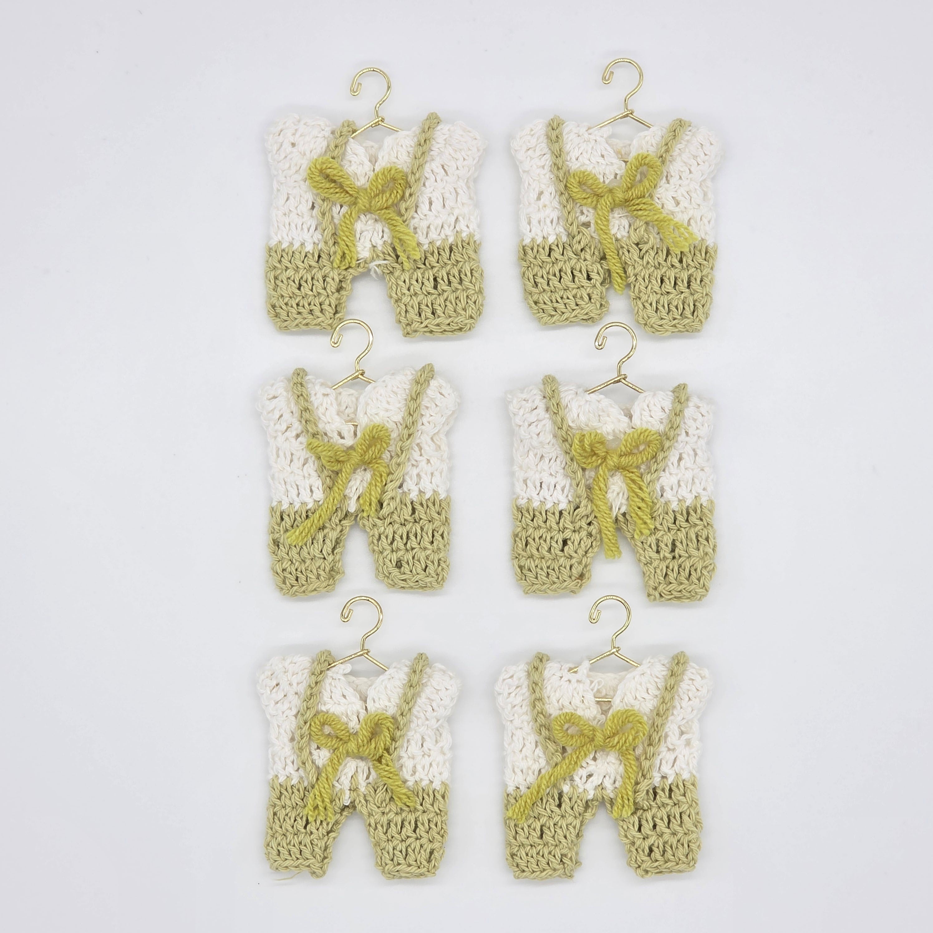 Mini Sage Green Crochet Party Gifts - Mini Overall & Romper Party Favors - Handmade Boho Baby Shower Decor | Set of 6