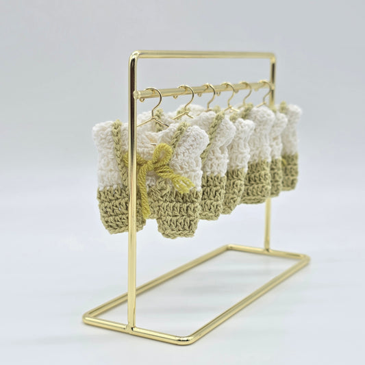 Mini Sage Green Crochet Party Gifts - Mini Overall & Romper Party Favors - Handmade Boho Baby Shower Decor | Set of 6