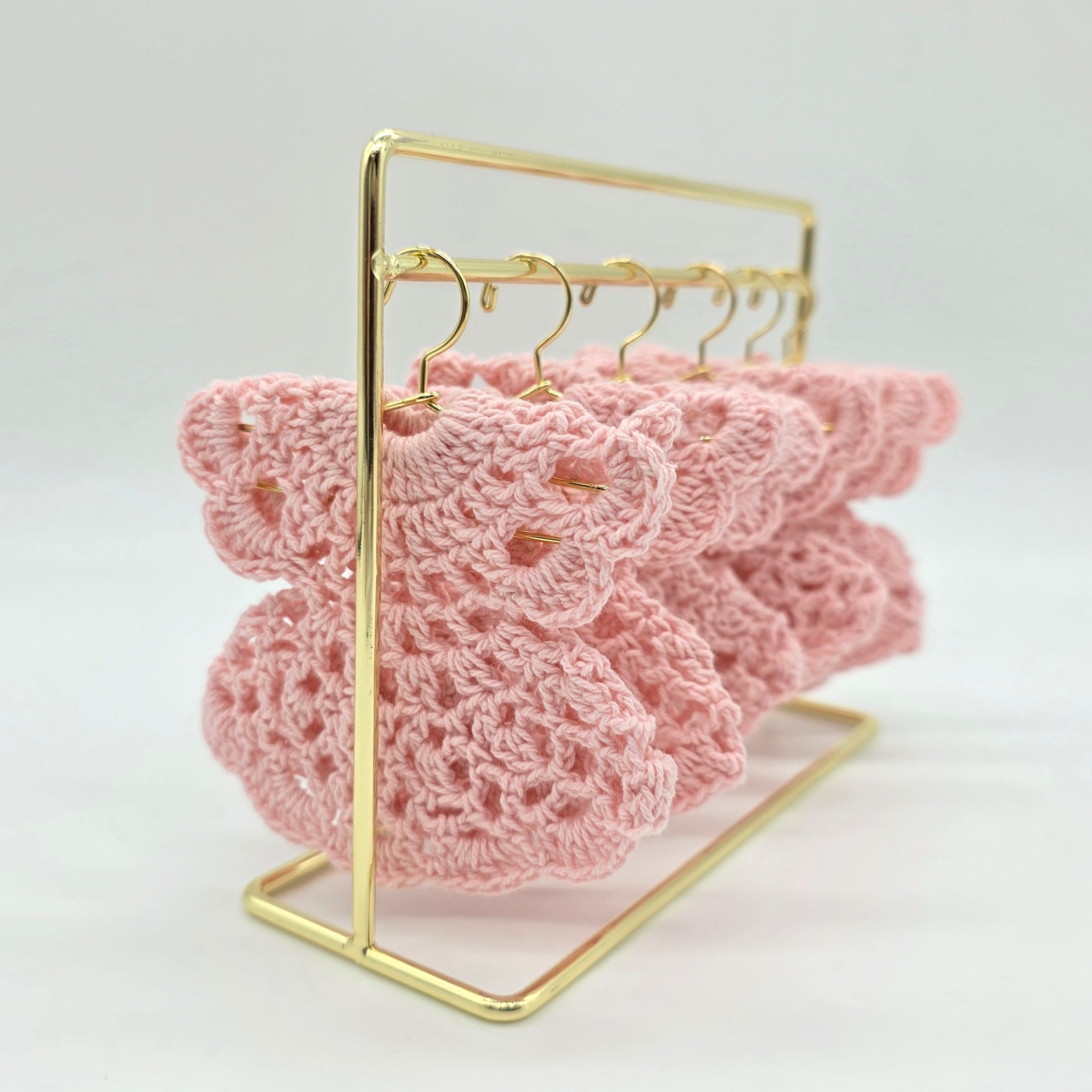 Handmade Tiny Pink Crochet Dress Favors - Set of 6 Party Gift & Party Favors | Quinceanera or Baby Shower Favors - Hanger and Rack Options