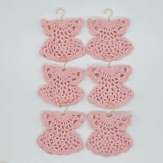 Handmade Tiny Pink Crochet Dress Favors - Set of 6 Party Gift & Party Favors | Quinceanera or Baby Shower Favors - Hanger and Rack Options