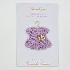 Personalized Party Gift: 6pc Lilac Crochet Quinceañera Favors - Custom Name Crown Charm & Gold Hanger Personalized Party Favor