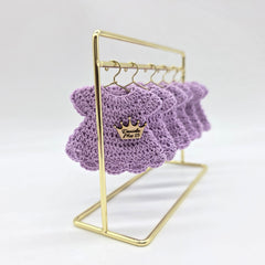 Personalized Party Gift: 6pc Lilac Crochet Quinceañera Favors - Custom Name Crown Charm & Gold Hanger Personalized Party Favor