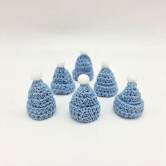 Handmade Mini Crochet Blue Beanie Party Gift - 6 pcs - Tiny Knit Hat Party Favor for Crafts & Decor