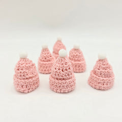Handmade Mini Crochet Pink Beanie Party Gift - 6 pcs - Tiny Knit Hat Party Favor for Crafts & Decor