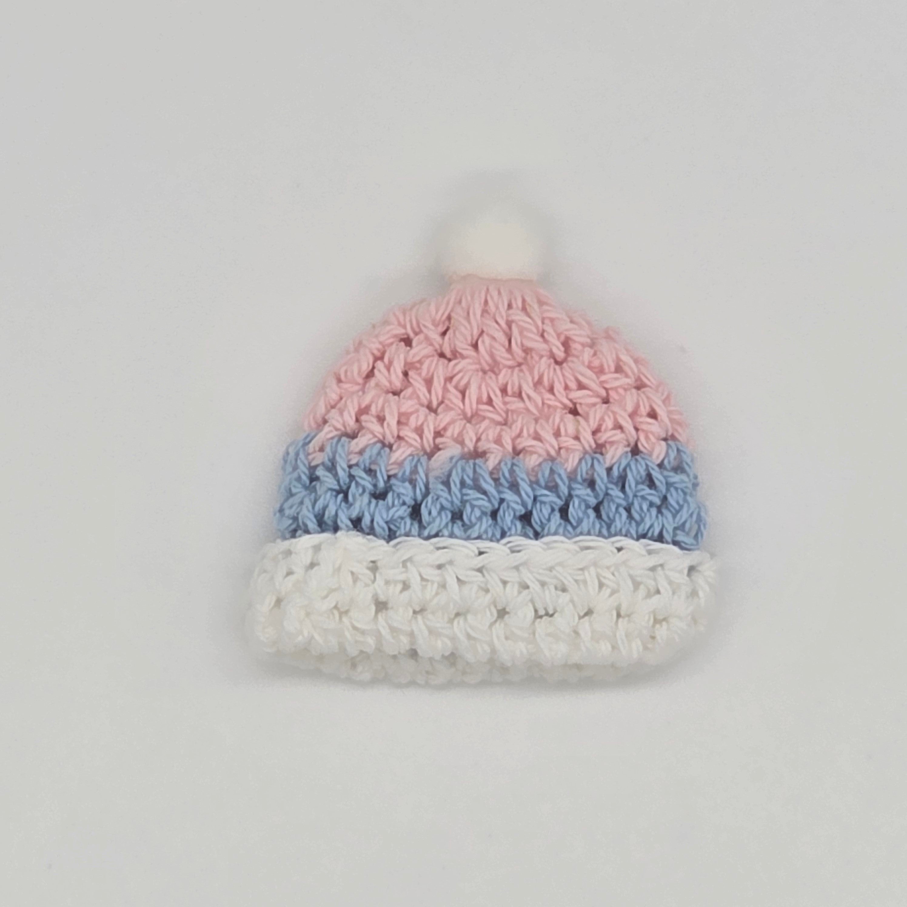 6 Pcs Tiny Crochet Beanies Party Gifts - Pastel Pink & Blue Miniature Hats for Party Favor, Party Gift, and Party Decor | Baby Shower Ready