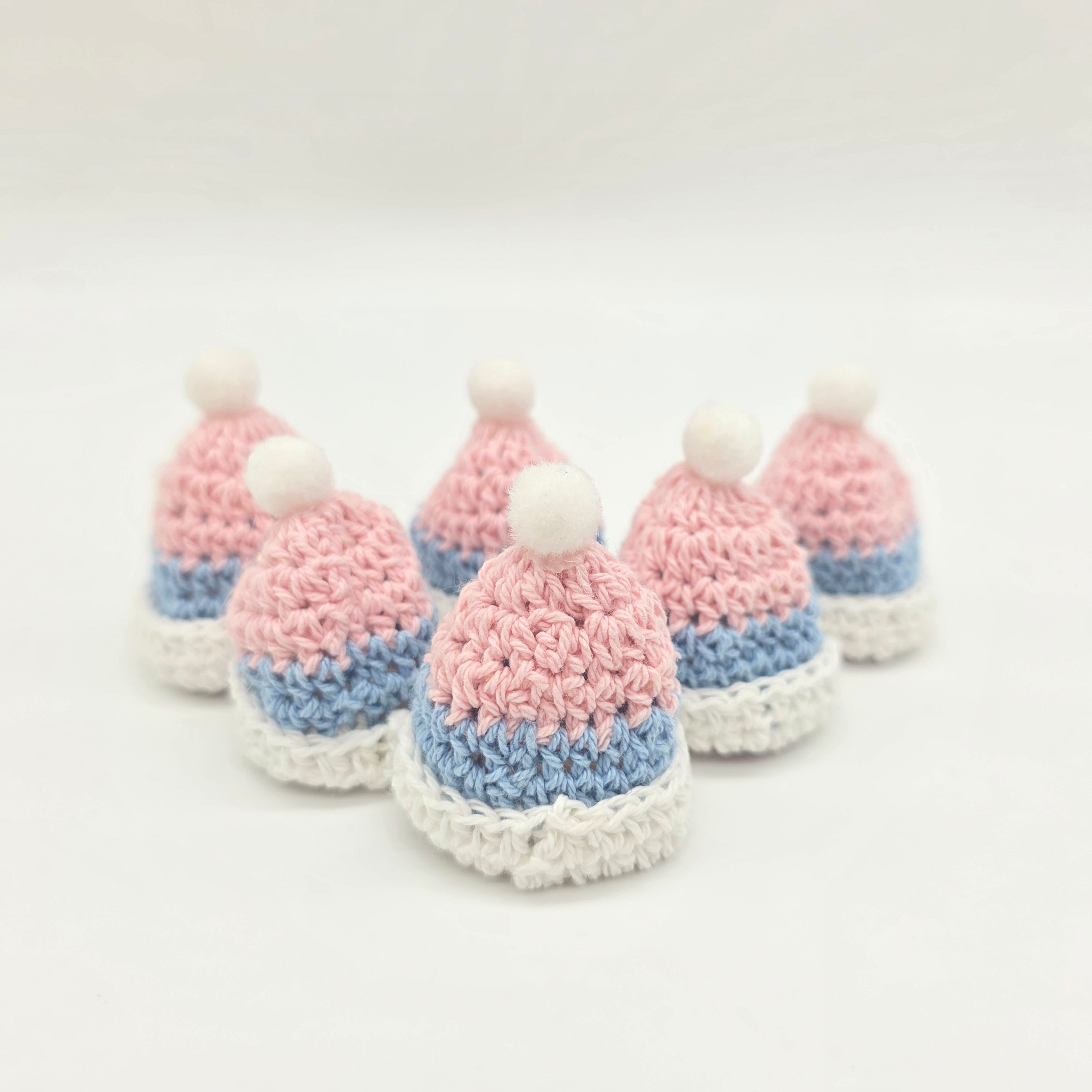 6 Pcs Tiny Crochet Beanies Party Gifts - Pastel Pink & Blue Miniature Hats for Party Favor, Party Gift, and Party Decor | Baby Shower Ready