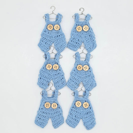 6pc Mini Crochet Blue Overalls Party Gift - Crochet Party Favor for Baby Shower, Gender Reveal & Baptism | Handmade Tiny Decors and Favors