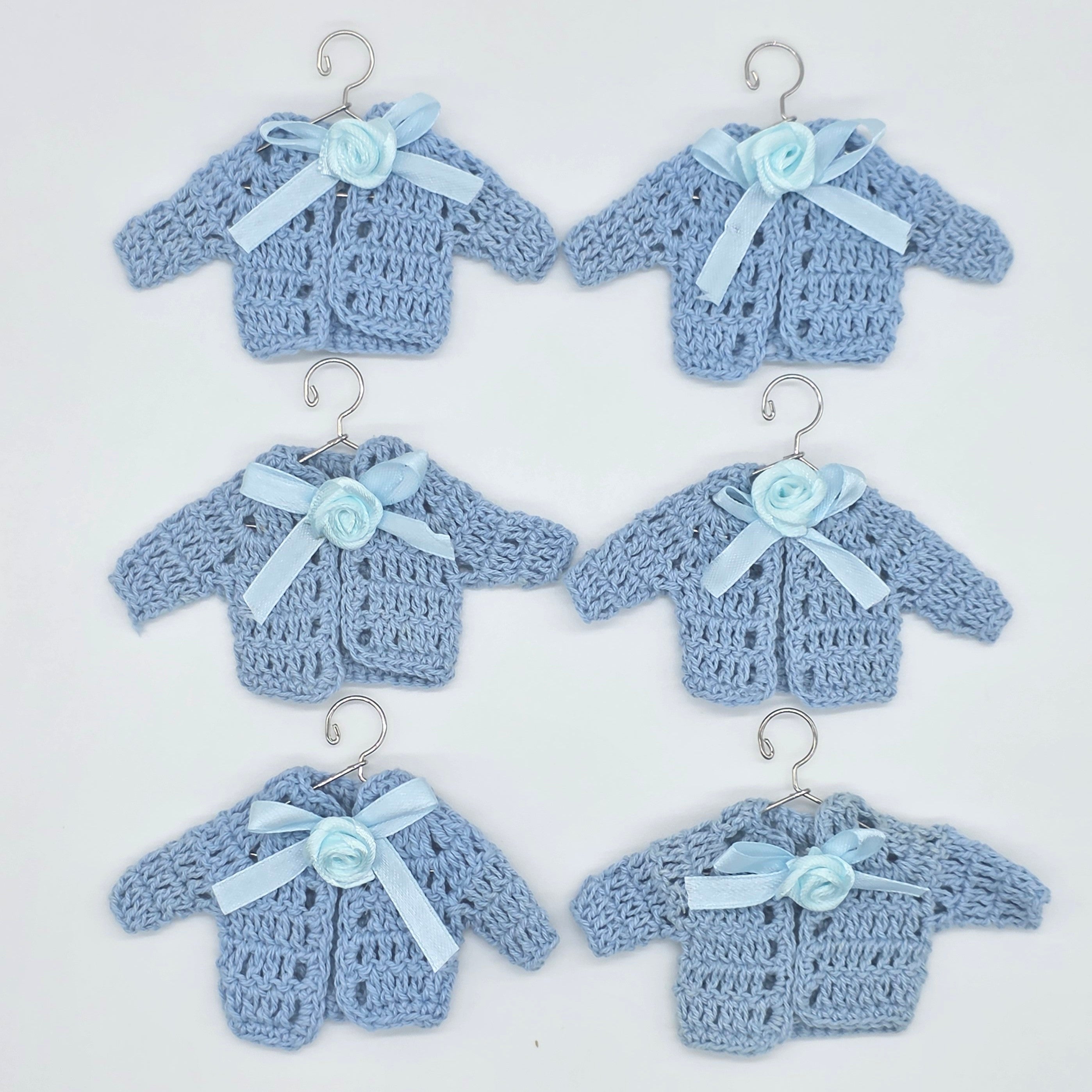 Handmade Tiny Crochet Baby Blue Jacket Party Gift - Mini Cardigan Party Favors for Baby Shower, Baptism & Reveal (Set of 6)