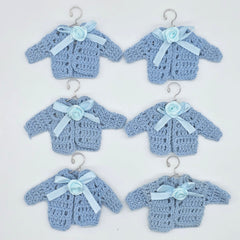 Handmade Tiny Crochet Baby Blue Jacket Party Gift - Mini Cardigan Party Favors for Baby Shower, Baptism & Reveal (Set of 6)