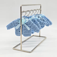 Handmade Tiny Crochet Baby Blue Jacket Party Gift - Mini Cardigan Party Favors for Baby Shower, Baptism & Reveal (Set of 6)