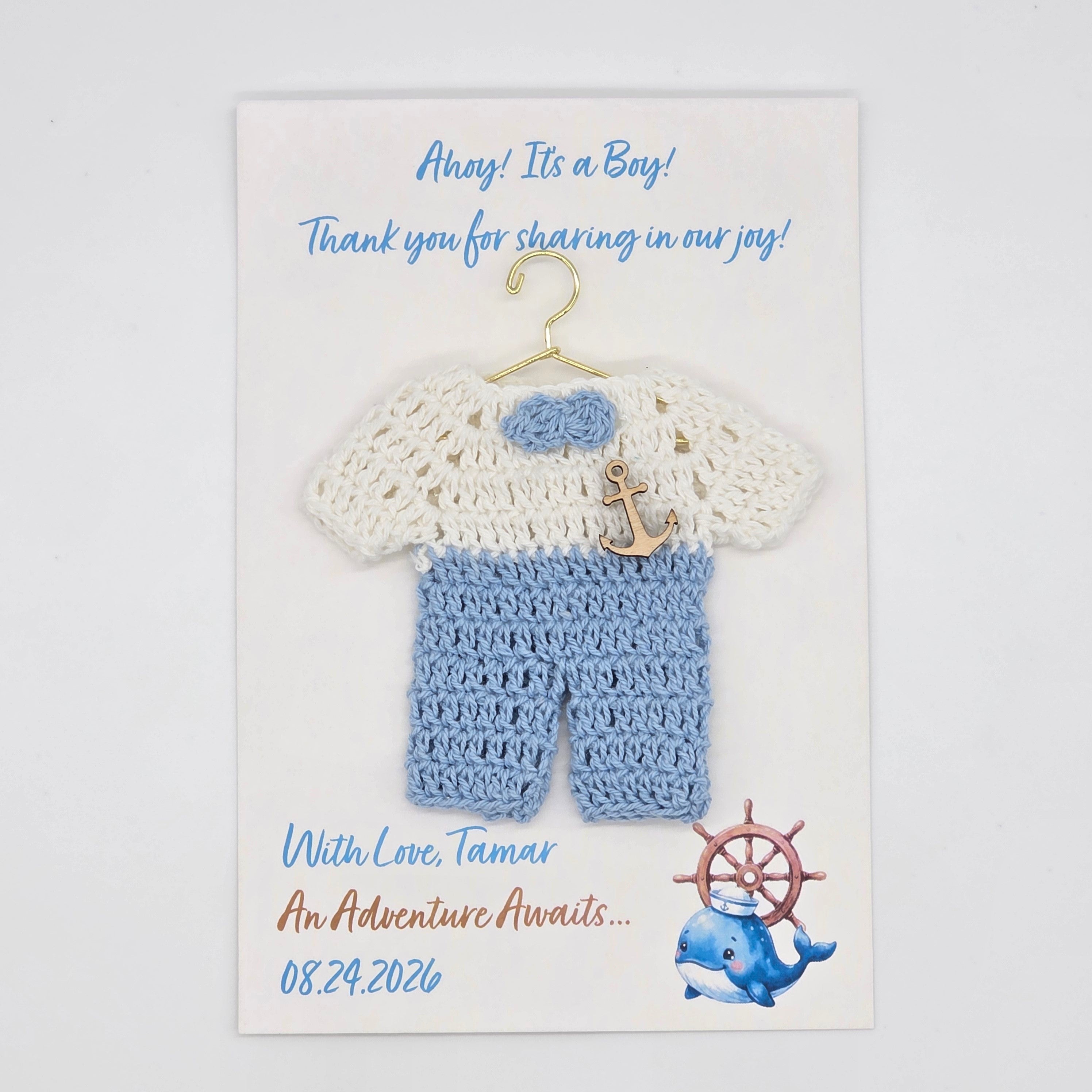 Personalized Sailor Theme Baby Shower Party Favors - Tiny Crochet Onesie Party Gift for Nautical Boy Baby Shower (Set of 6) Ahoy It’s a Boy!