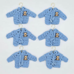 6pc Baby Blue Mini Crochet Jacket Party Gift & Party Favors with Teddy Bear Charms for Baby Shower, Baptism, Gender Reveal