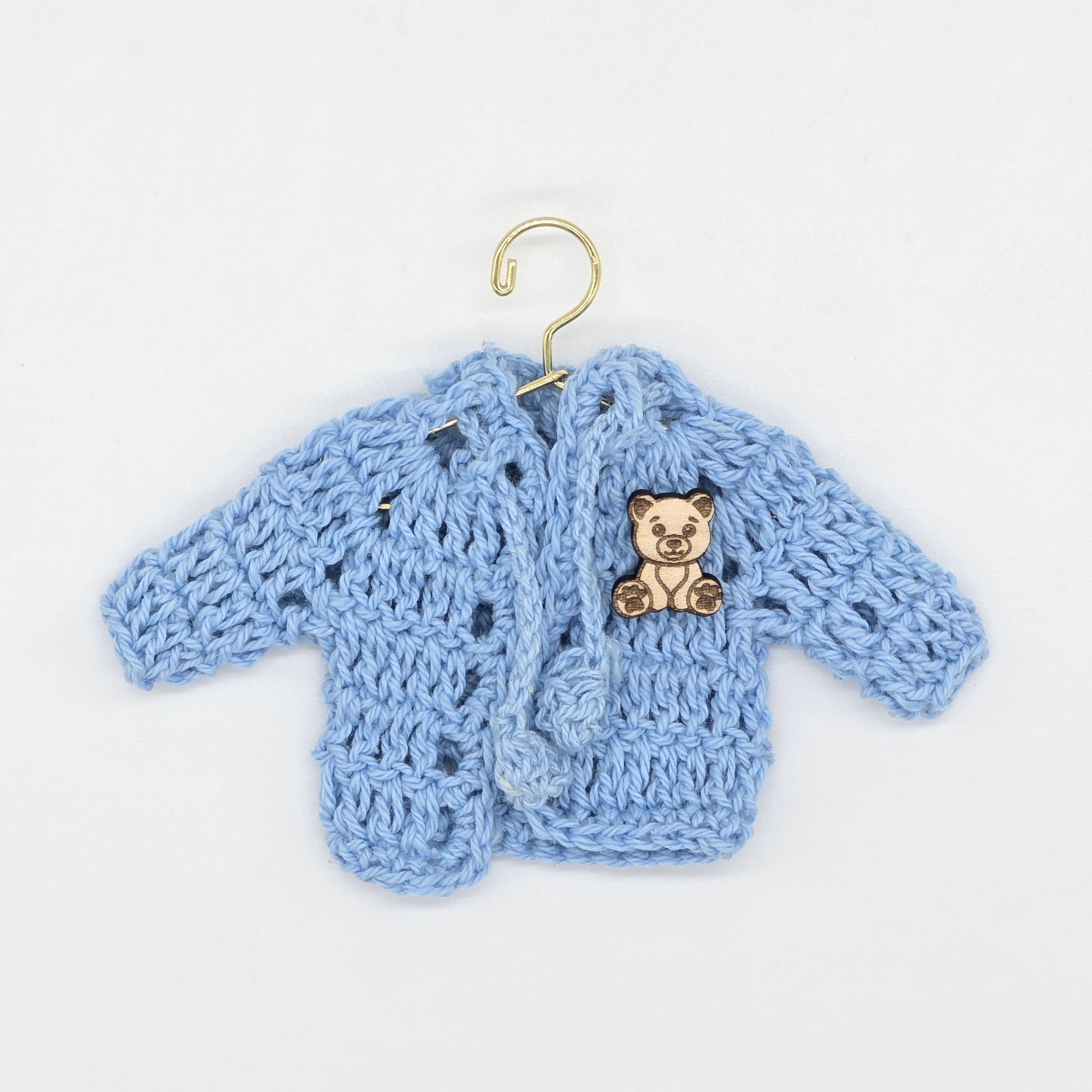 6pc Baby Blue Mini Crochet Jacket Party Gift & Party Favors with Teddy Bear Charms for Baby Shower, Baptism, Gender Reveal