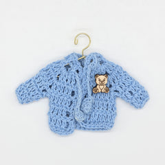 6pc Baby Blue Mini Crochet Jacket Party Gift & Party Favors with Teddy Bear Charms for Baby Shower, Baptism, Gender Reveal
