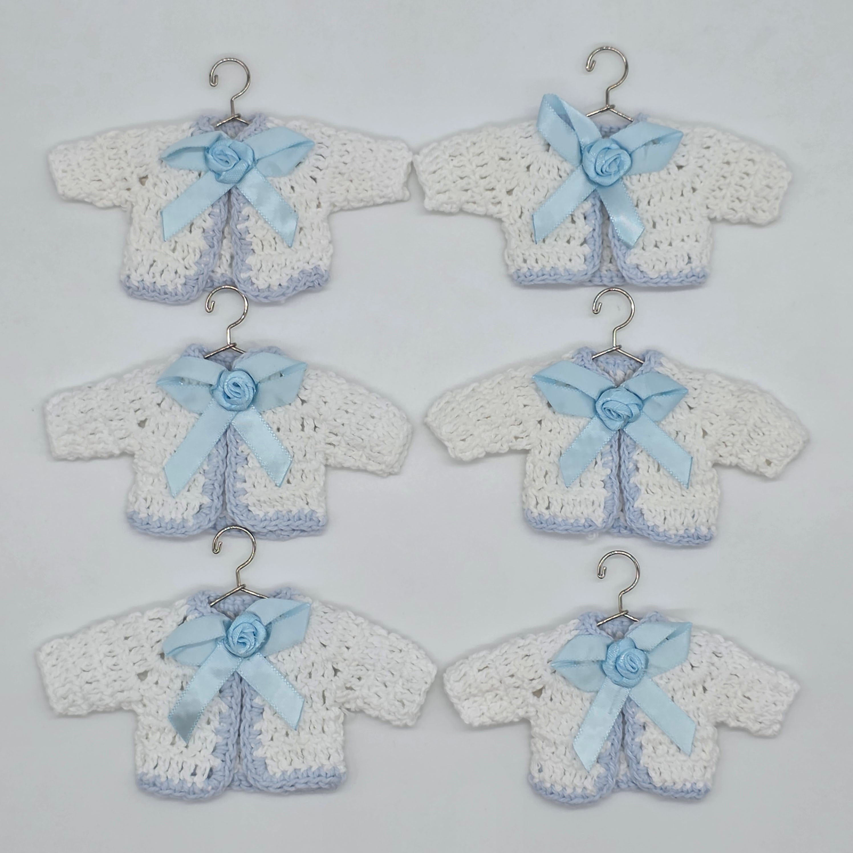 Handmade Tiny Crochet Baby Blue Party Favors – 6pc Mini Sweater Party Gift Set for Baby Showers, Baptism & Gender Reveal