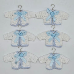 Handmade Tiny Crochet Baby Blue Party Favors – 6pc Mini Sweater Party Gift Set for Baby Showers, Baptism & Gender Reveal