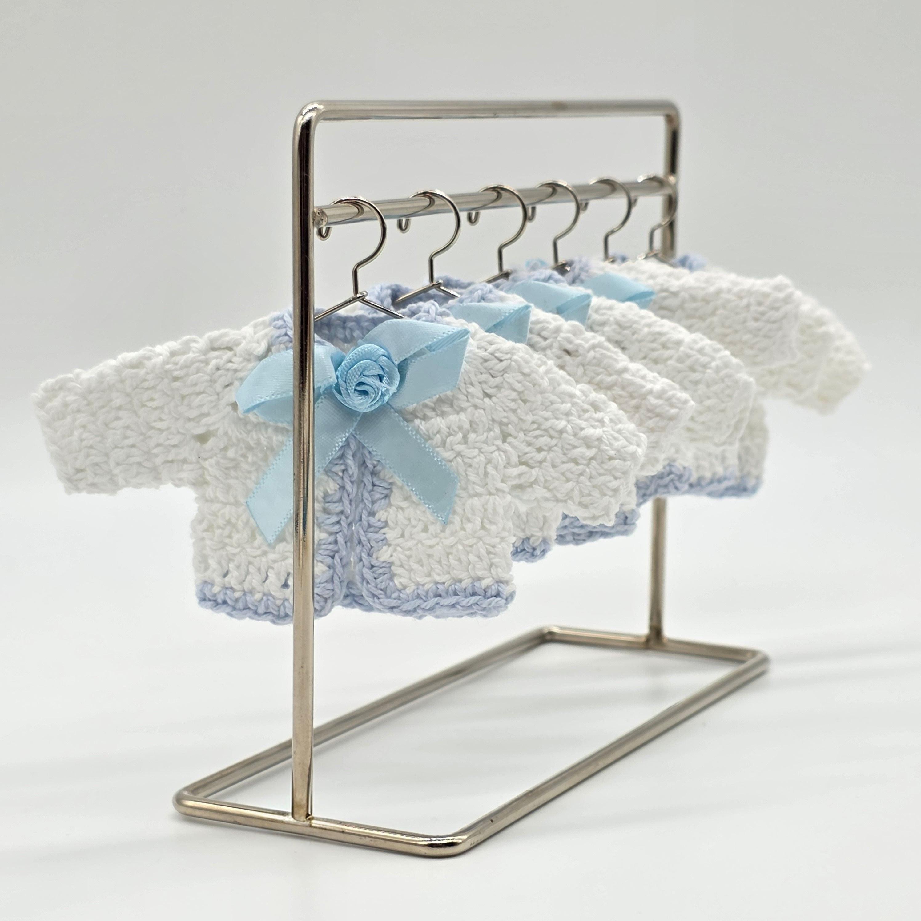 Handmade Tiny Crochet Baby Blue Party Favors – 6pc Mini Sweater Party Gift Set for Baby Showers, Baptism & Gender Reveal