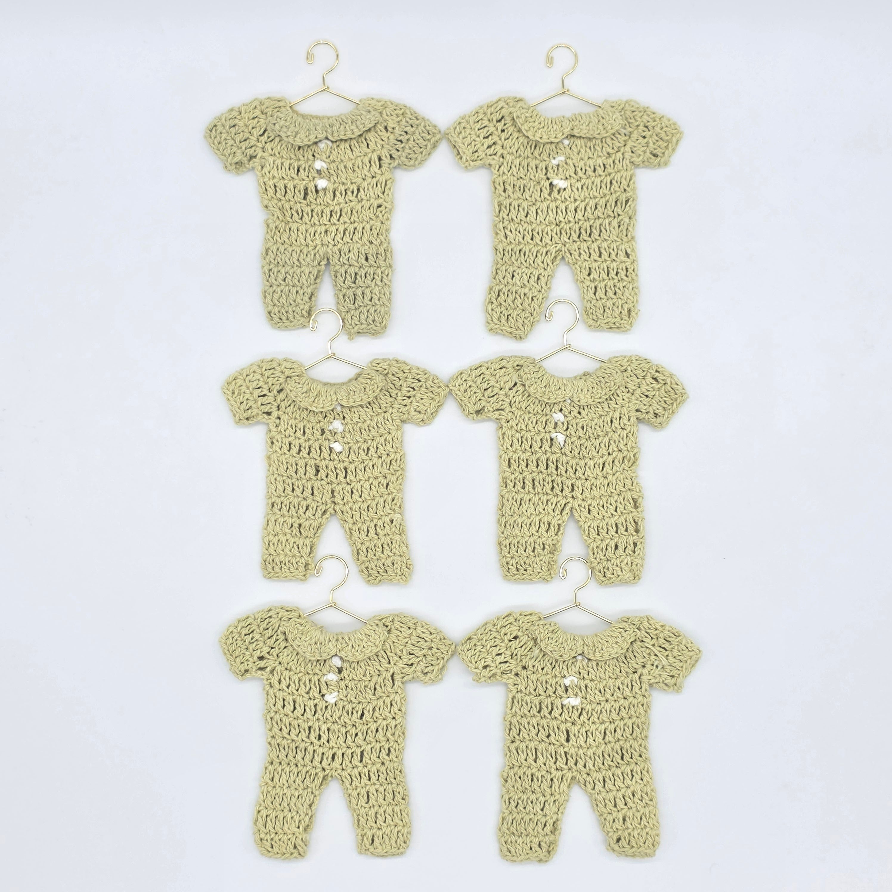 Sage Green Crochet Mini Onesie Party Favor - Set of 6 Boho Baby Shower Party Gift & Decor with Hanger & Rack Options