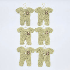 Mini Crochet Sage Green Onesie Baby Shower Favors - Set of 6 Teddy Bear Charm Crochet Party Gifts with Hanger and Rack Options - Party Favor