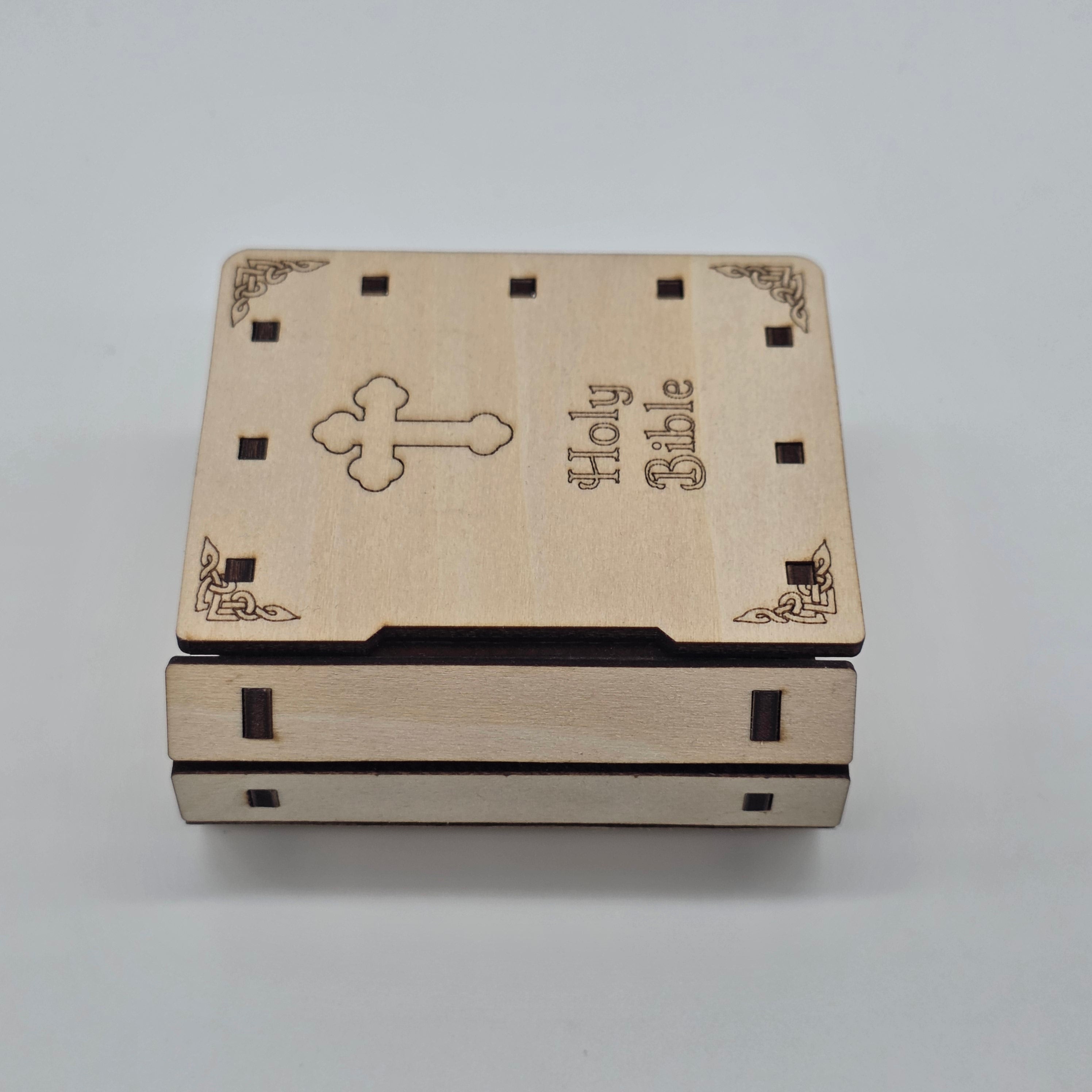 Holy Bible Laser Engraved Wood Favor Box Party Favor 12pk - Baptism Christening Communion Party Gift & Keepsake