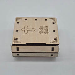 Holy Bible Laser Engraved Wood Favor Box Party Favor 12pk - Baptism Christening Communion Party Gift & Keepsake